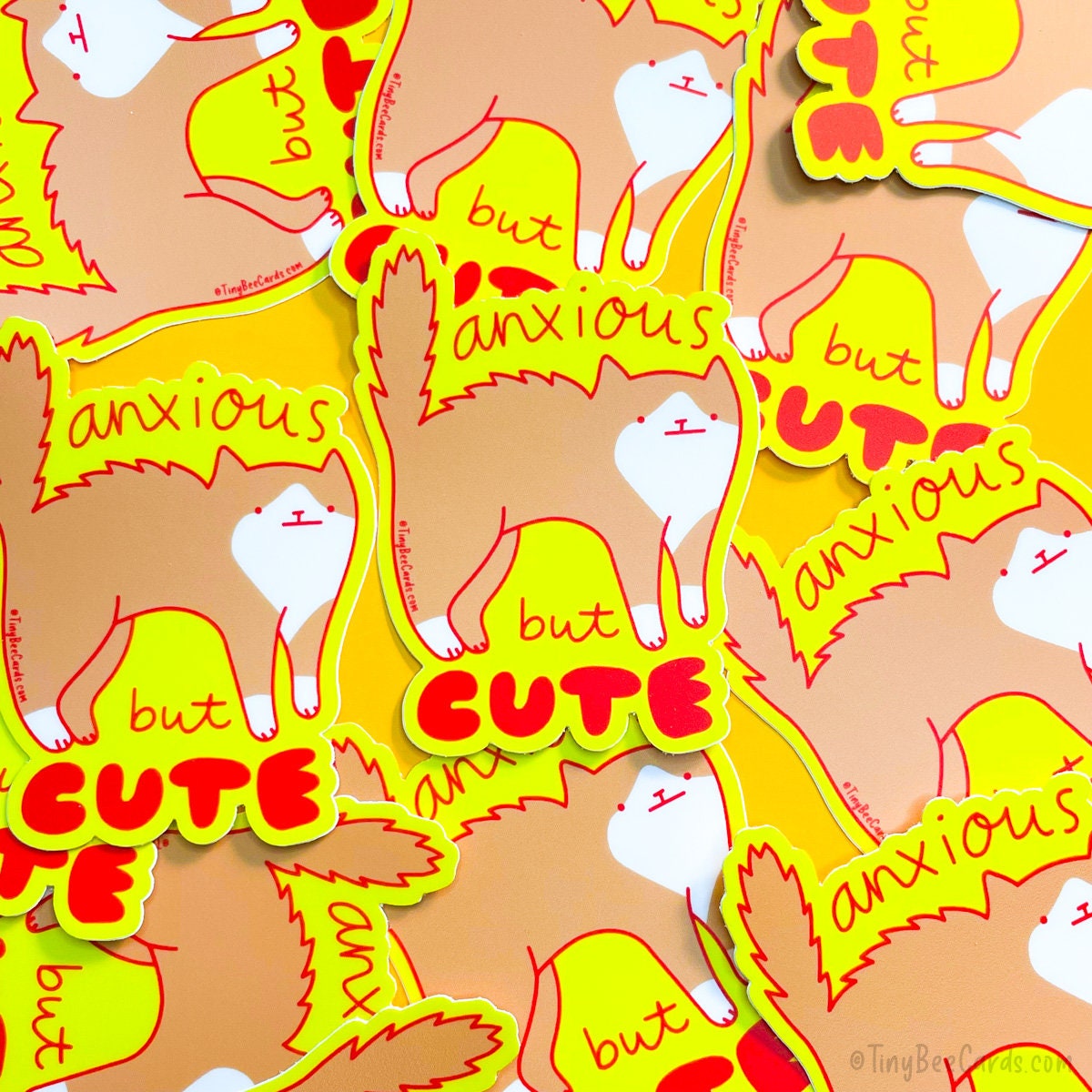 Anxious But Cute Cat Vinyl Sticker