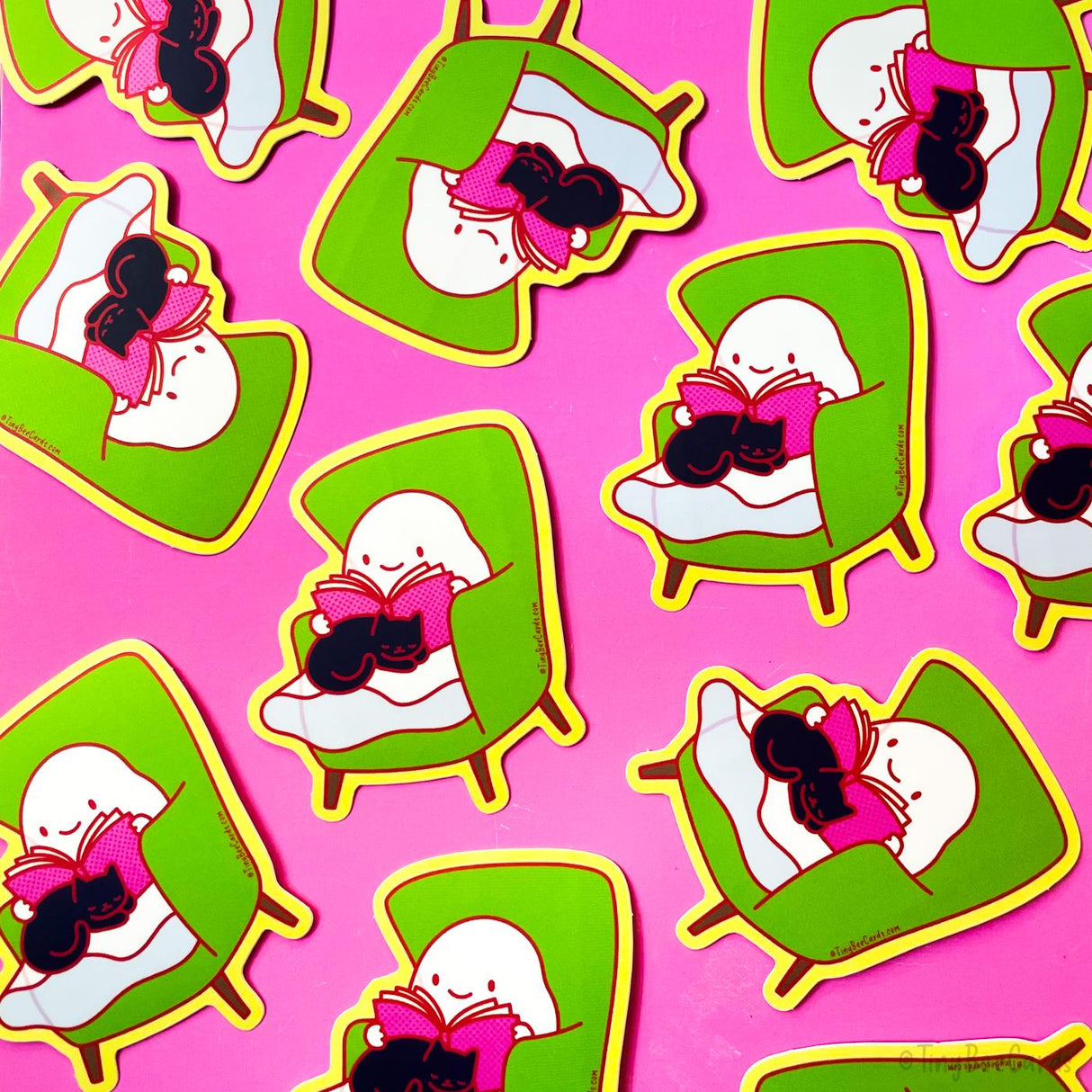 Cozy Ghost with Cat & Book Vinyl Sticker