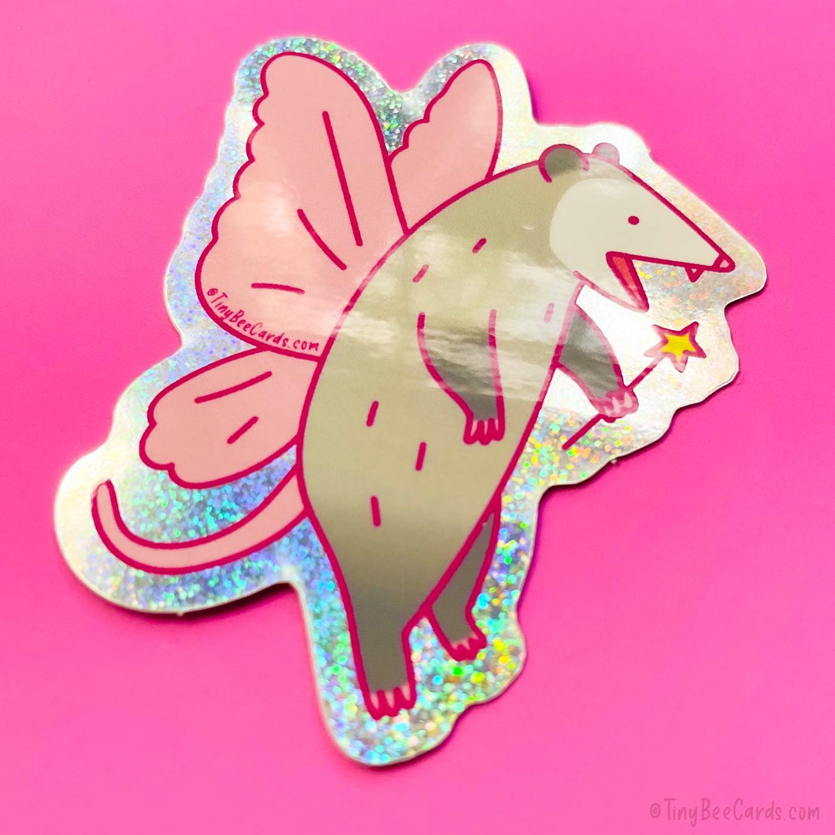 Fairy Opossum Glitter Vinyl Sticker