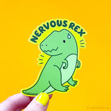 Funny T-Rex Anxiety Vinyl Sticker "Nervous Rex"