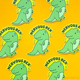 Funny T-Rex Anxiety Vinyl Sticker "Nervous Rex"