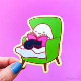 Cozy Ghost with Cat & Book Vinyl Sticker