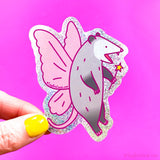 Fairy Opossum Glitter Vinyl Sticker