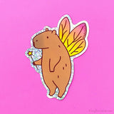 Fairy Capybara Glitter Whimsical Vinyl Sticker